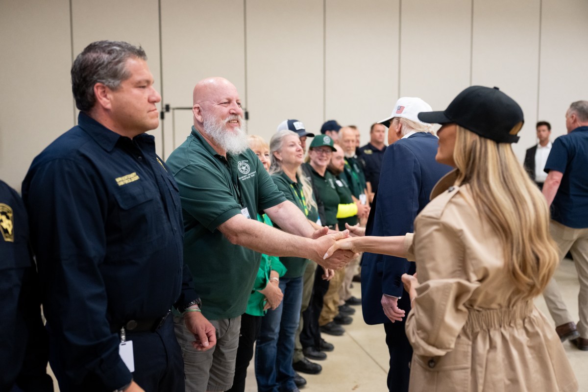President Donald Trump and First Lady Melania Trump visit the areas impacted by recent deadly flooding, Friday, July 11, 2025, in Kerrville, Texas. (Official White House Photo by Andrea Hanks)