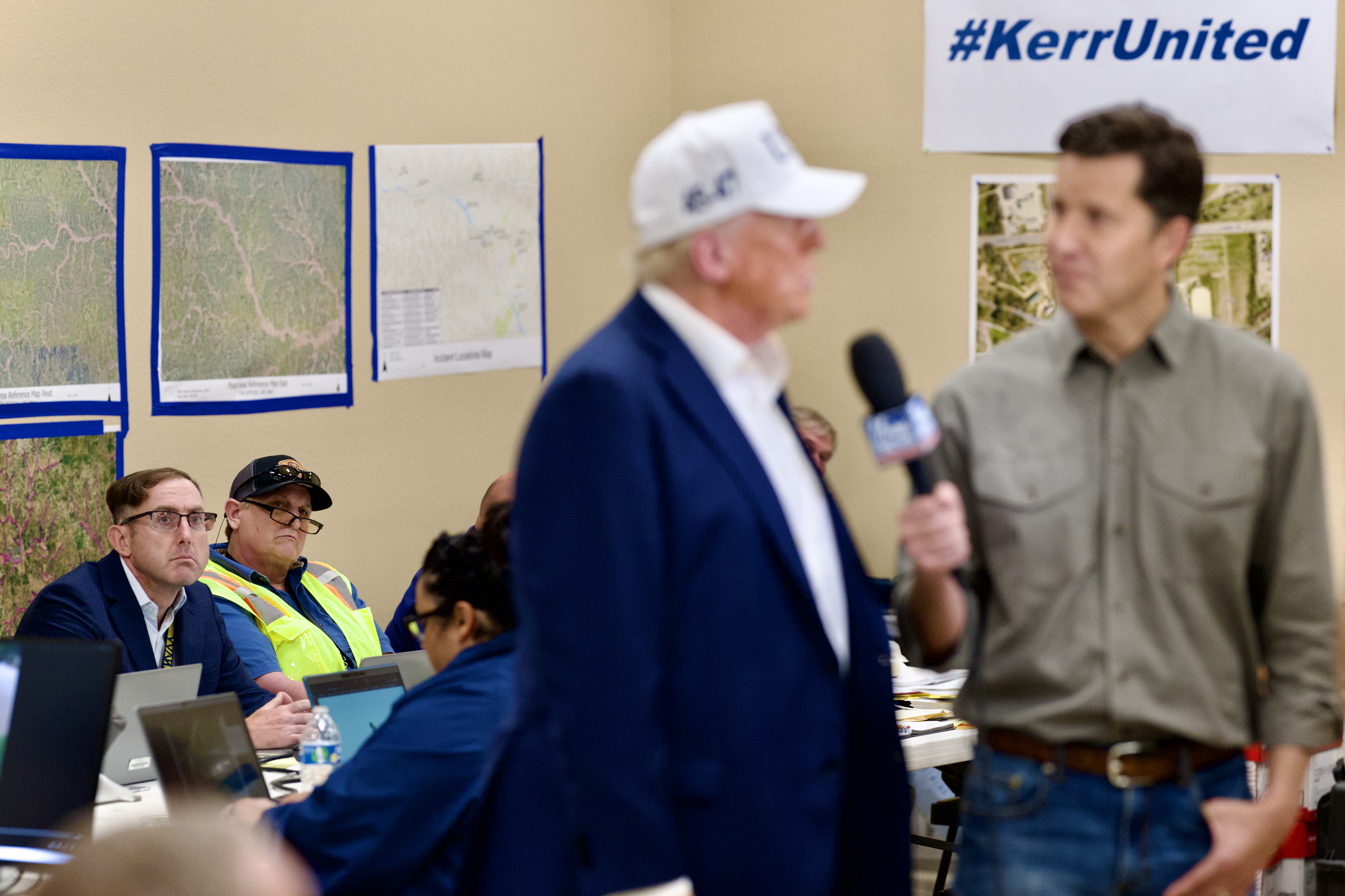 President Donald Trump participates in an interview with Will Cain, host of the Will Cain Show, Friday, July 11, 2025, during a visit to Kerrville, Texas to observe impact and recovery efforts from recent flooding. (Official White House Photo by Daniel Torok)
