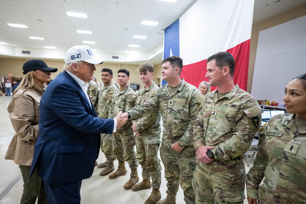 President Donald Trump and First Lady Melania Trump attend a community stakeholders roundtable at the Disaster District Emergency Operations Center in Kerrville, Texas to discuss impact and recovery efforts from recent flooding, Friday, July 11, 2025. (Official White House Photo by Daniel Torok)