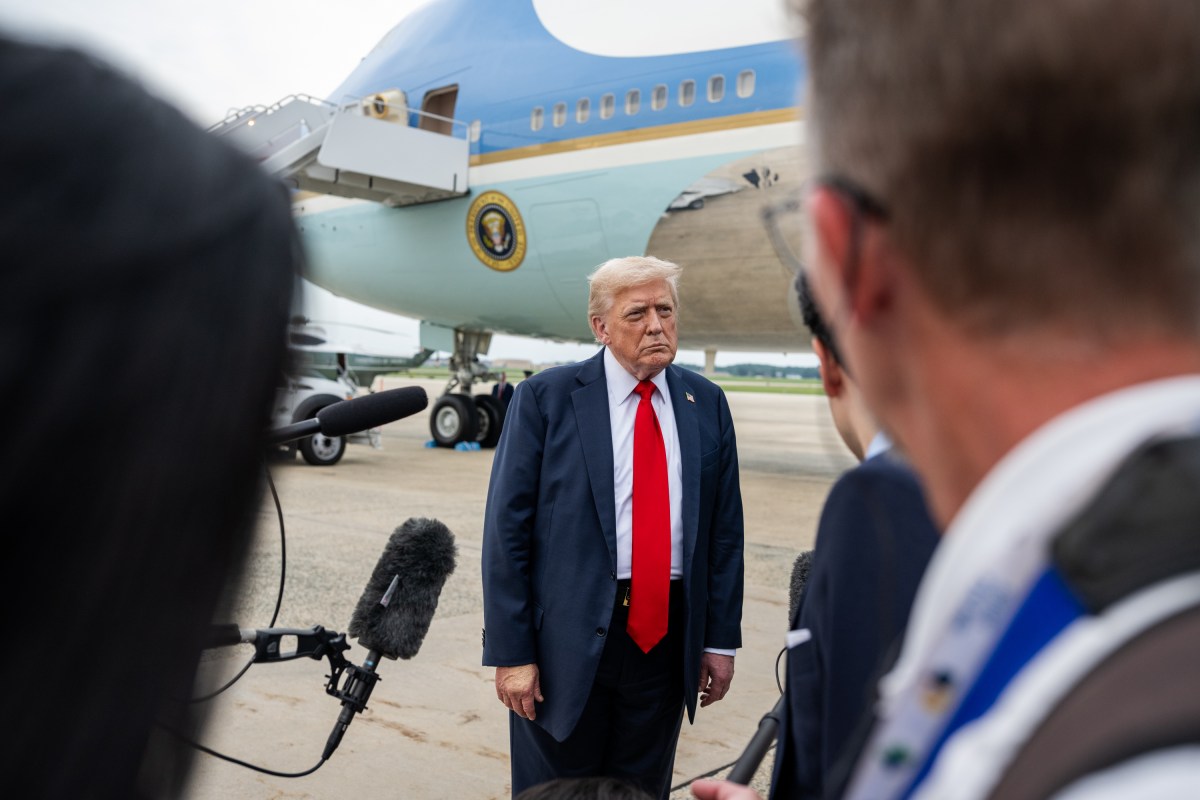 President Donald Trump speaks with members of the press at Joint Base Andrews, Maryland on Sunday, July 13, 2025, before boarding Marine One en route the White House. (Official White House Photo by Daniel Torok)