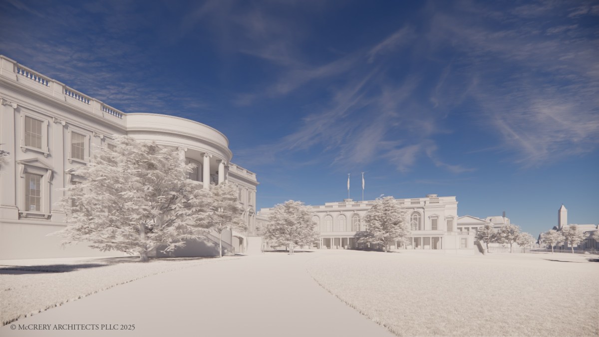White House State Ballroom - Interior View from South Lawn