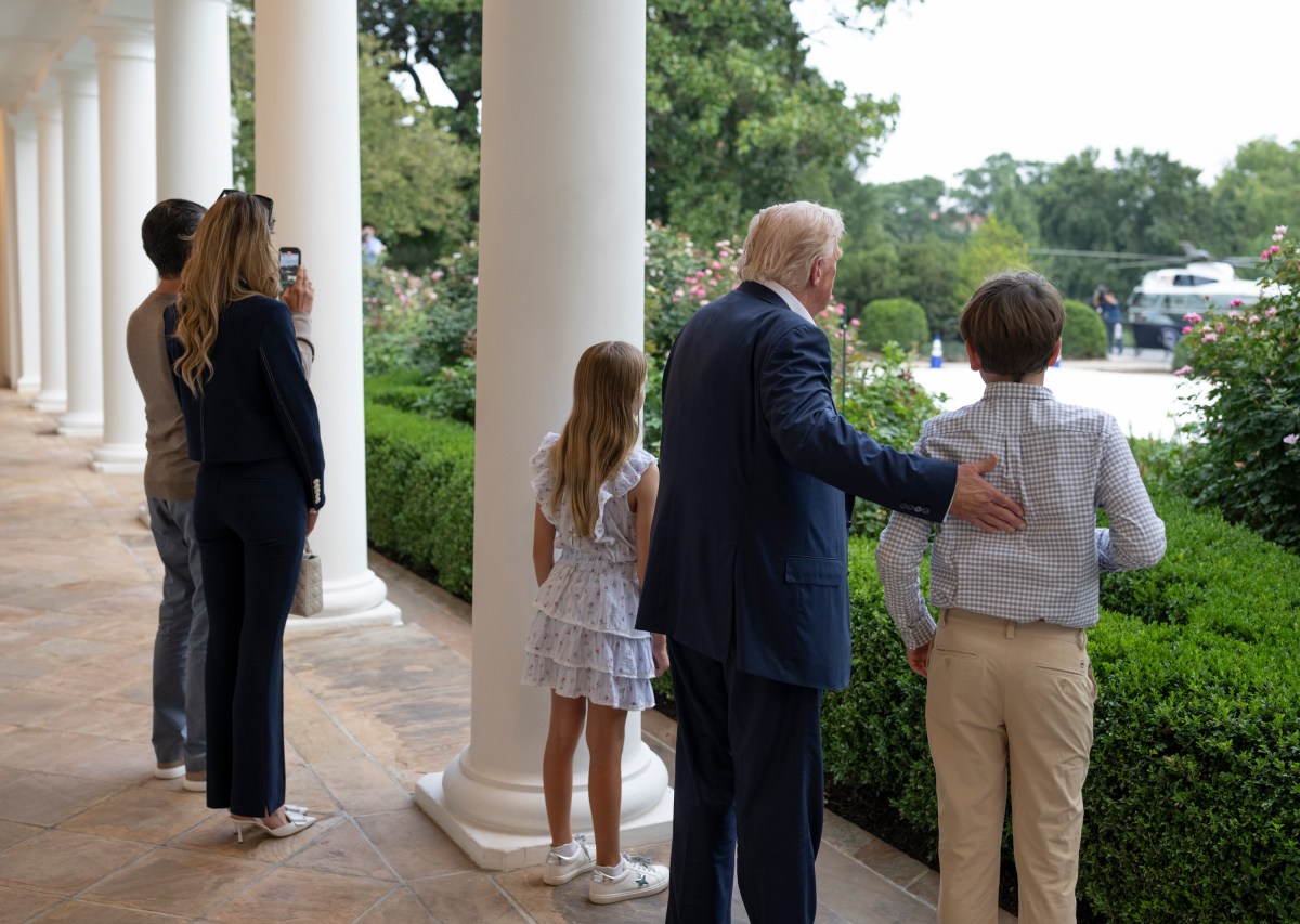 President Donald Trump watches Marine One take off after arriving to the South Lawn of the White House, Tuesday, July 29, 2025, after a trip to Scotland. (Official White House Photo by Molly Riley)