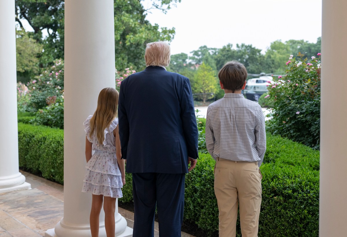 President Donald Trump watches Marine One take off after arriving to the South Lawn of the White House, Tuesday, July 29, 2025, after a trip to Scotland. (Official White House Photo by Molly Riley)