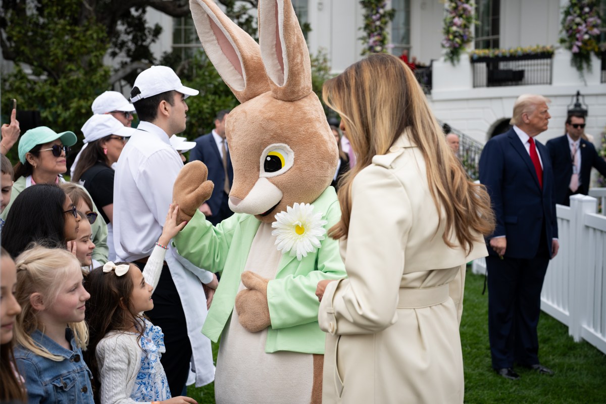 President Donald Trump and First Lady Melania Trump arrive to the South Lawn to participate in the annual White House Easter Egg Roll, Monday, April 21, 2025. (Official White House Photo by Andrea Hanks)