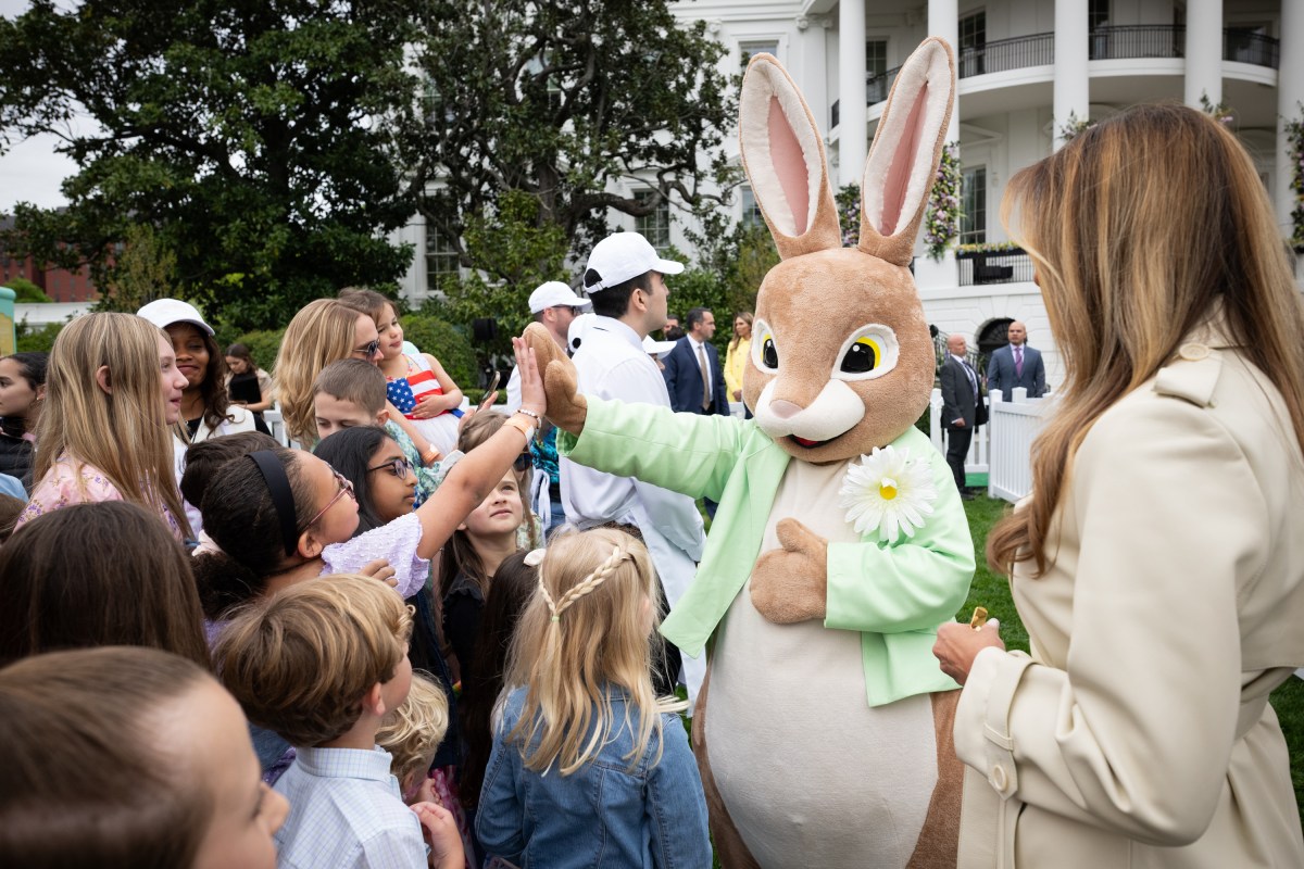 President Donald Trump and First Lady Melania Trump arrive to the South Lawn to participate in the annual White House Easter Egg Roll, Monday, April 21, 2025. (Official White House Photo by Andrea Hanks)