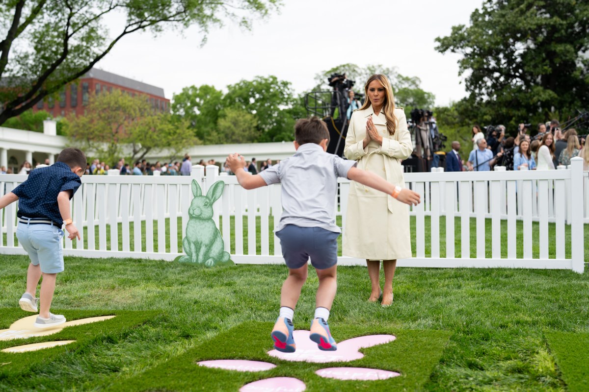 First Lady Melania Trump visits the Hop Scotch activity at the White House Easter Egg Roll, Monday, April 21, 2025, on the South Lawn.  (Official White House Photo by Andrea Hanks)