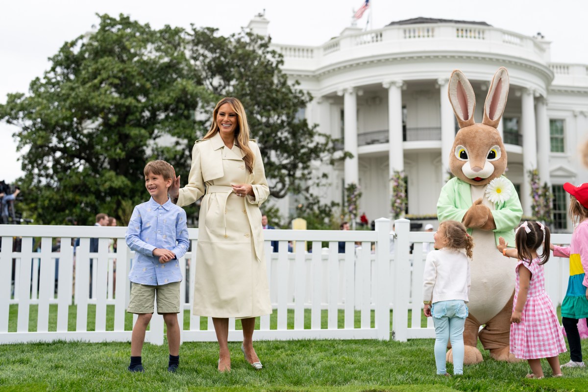 First Lady Melania Trump visits the Hop Scotch activity at the White House Easter Egg Roll, Monday, April 21, 2025, on the South Lawn.  (Official White House Photo by Andrea Hanks)