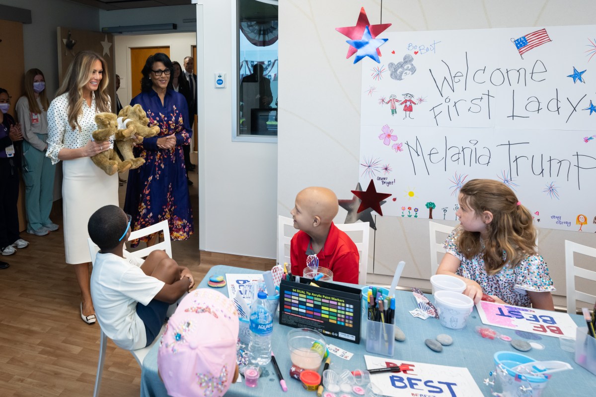 First Lady Melania Trump participates in a 4th of July arts and crafts activity with young patients at Children’s National Hospital in Washington, D.C., Thursday, July 3, 2025.(Official White House Photo by Andrea Hanks)