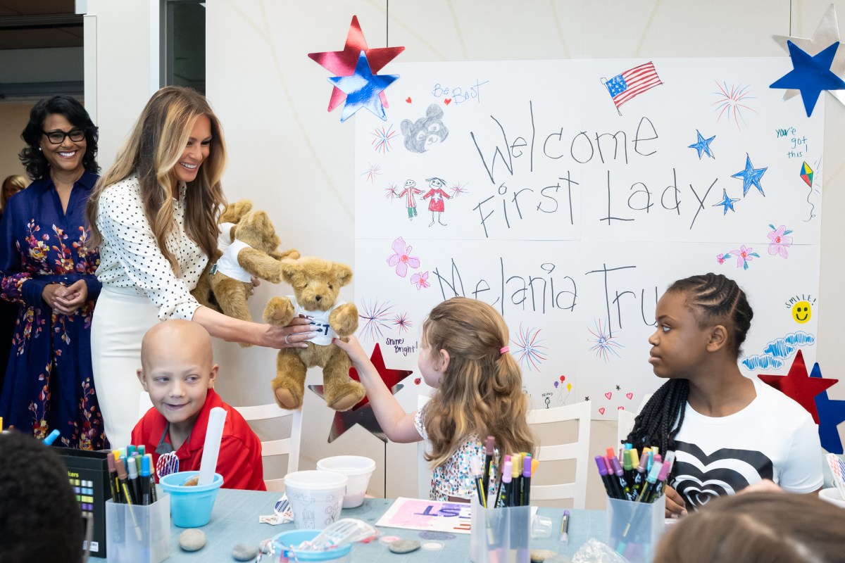First Lady Melania Trump participates in a 4th of July arts and crafts activity with young patients at Children’s National Hospital in Washington, D.C., Thursday, July 3, 2025.(Official White House Photo by Andrea Hanks)