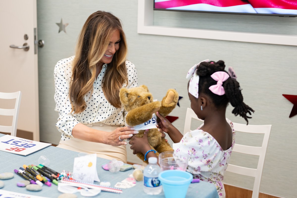 First Lady Melania Trump participates in a 4th of July arts and crafts activity with young patients at Children’s National Hospital in Washington, D.C., Thursday, July 3, 2025.(Official White House Photo by Andrea Hanks)