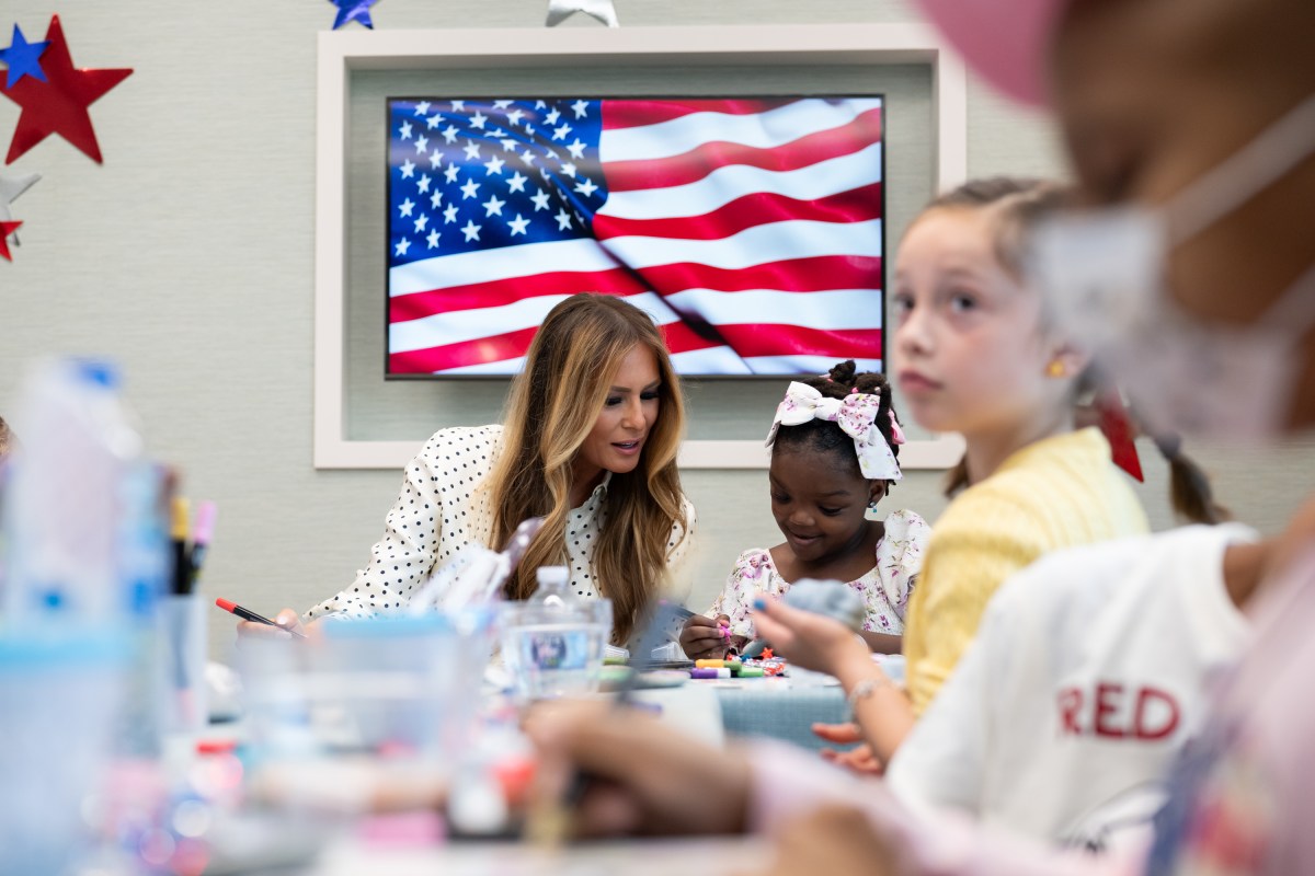 First Lady Melania Trump participates in a 4th of July arts and crafts activity with young patients at Children’s National Hospital in Washington, D.C., Thursday, July 3, 2025.(Official White House Photo by Andrea Hanks)