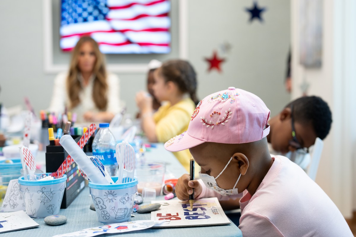 First Lady Melania Trump participates in a 4th of July arts and crafts activity with young patients at Children’s National Hospital in Washington, D.C., Thursday, July 3, 2025.(Official White House Photo by Andrea Hanks)