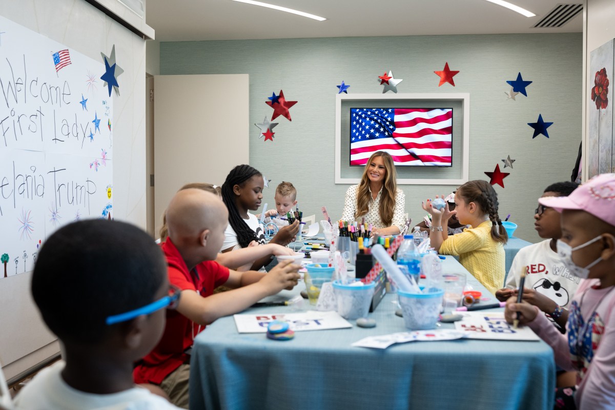 First Lady Melania Trump participates in a 4th of July arts and crafts activity with young patients at Children’s National Hospital in Washington, D.C., Thursday, July 3, 2025.(Official White House Photo by Andrea Hanks)