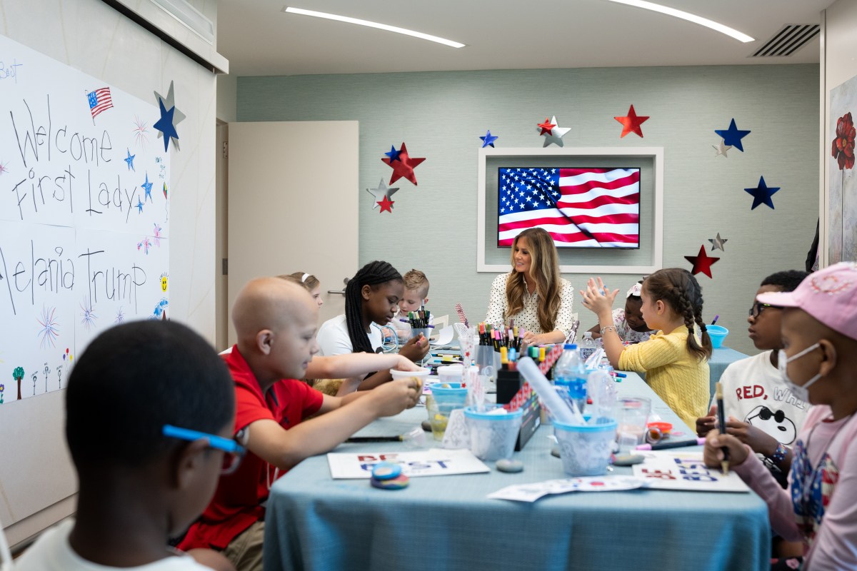 First Lady Melania Trump participates in a 4th of July arts and crafts activity with young patients at Children’s National Hospital in Washington, D.C., Thursday, July 3, 2025.(Official White House Photo by Andrea Hanks)