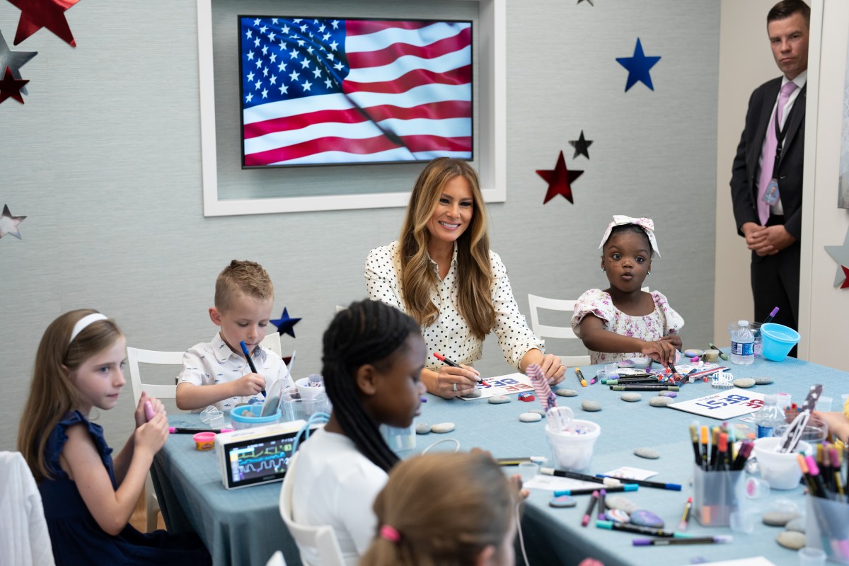 First Lady Melania Trump participates in a 4th of July arts and crafts activity with young patients at Children’s National Hospital in Washington, D.C., Thursday, July 3, 2025.(Official White House Photo by Andrea Hanks)