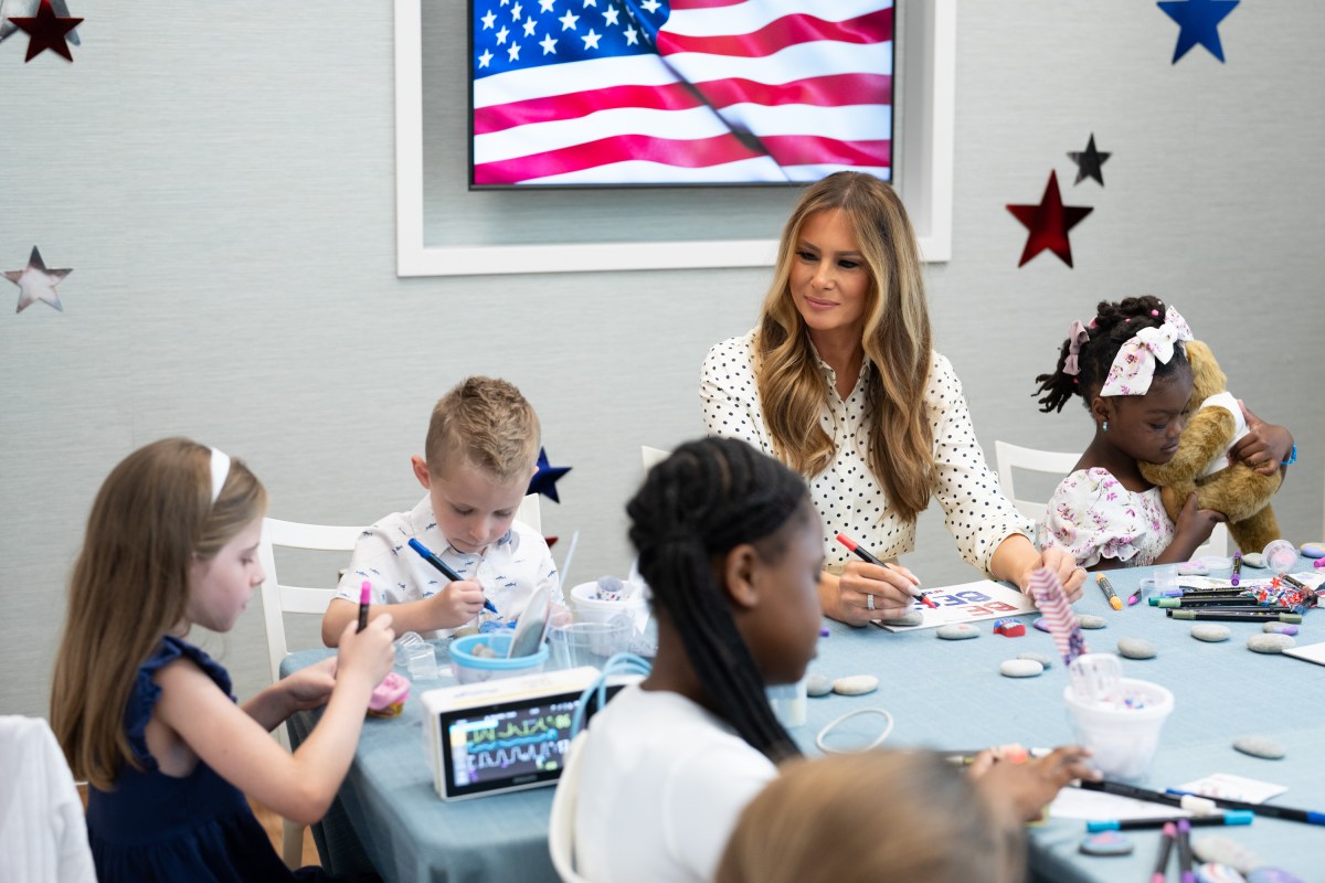 First Lady Melania Trump participates in a 4th of July arts and crafts activity with young patients at Children’s National Hospital in Washington, D.C., Thursday, July 3, 2025.(Official White House Photo by Andrea Hanks)