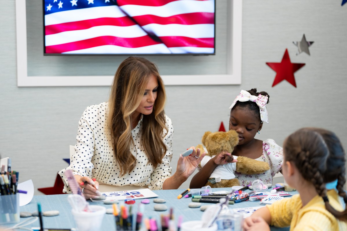 First Lady Melania Trump participates in a 4th of July arts and crafts activity with young patients at Children’s National Hospital in Washington, D.C., Thursday, July 3, 2025.(Official White House Photo by Andrea Hanks)