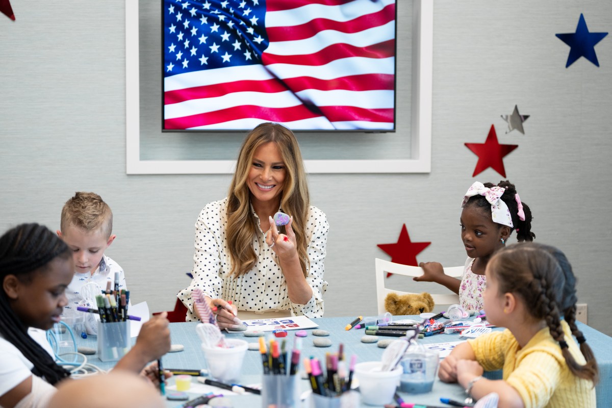 First Lady Melania Trump participates in a 4th of July arts and crafts activity with young patients at Children’s National Hospital in Washington, D.C., Thursday, July 3, 2025.(Official White House Photo by Andrea Hanks)