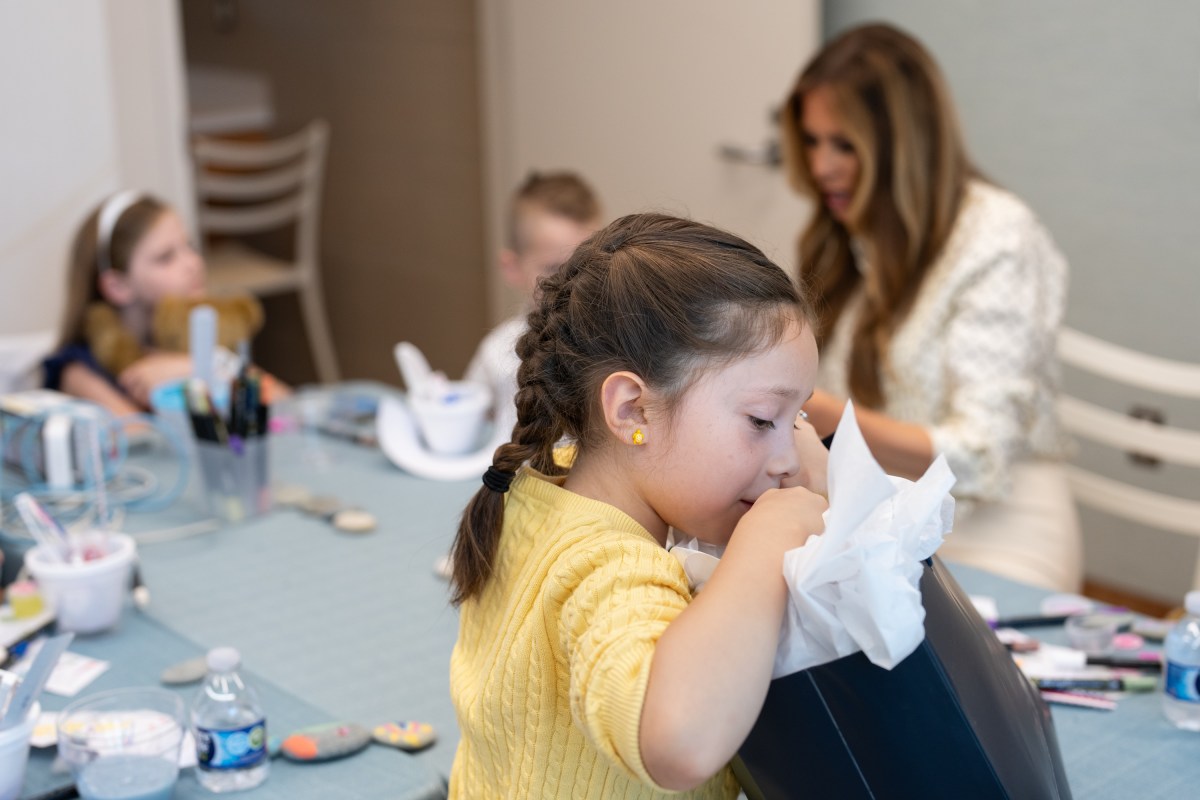 First Lady Melania Trump participates in a 4th of July arts and crafts activity with young patients at Children’s National Hospital in Washington, D.C., Thursday, July 3, 2025.(Official White House Photo by Andrea Hanks)