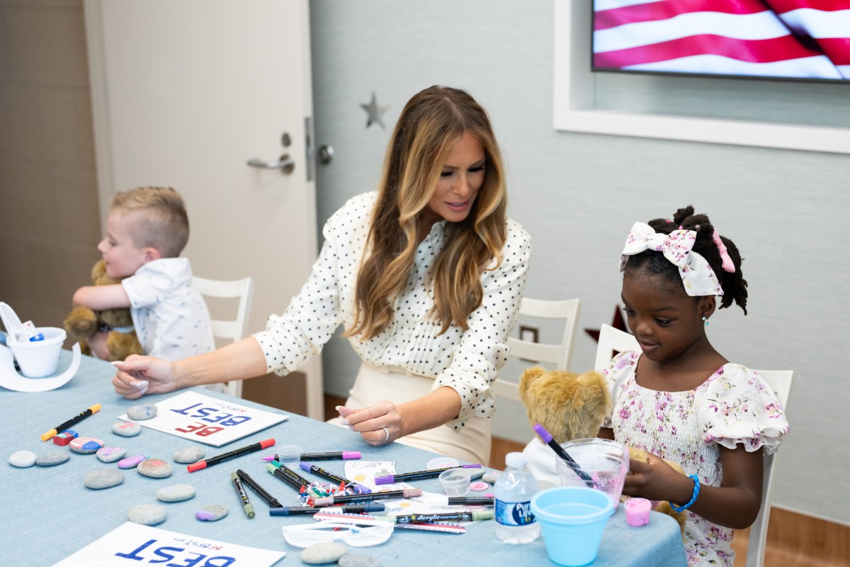 First Lady Melania Trump participates in a 4th of July arts and crafts activity with young patients at Children’s National Hospital in Washington, D.C., Thursday, July 3, 2025.(Official White House Photo by Andrea Hanks)