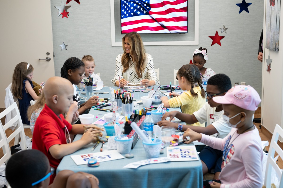 First Lady Melania Trump participates in a 4th of July arts and crafts activity with young patients at Children’s National Hospital in Washington, D.C., Thursday, July 3, 2025.(Official White House Photo by Andrea Hanks)
