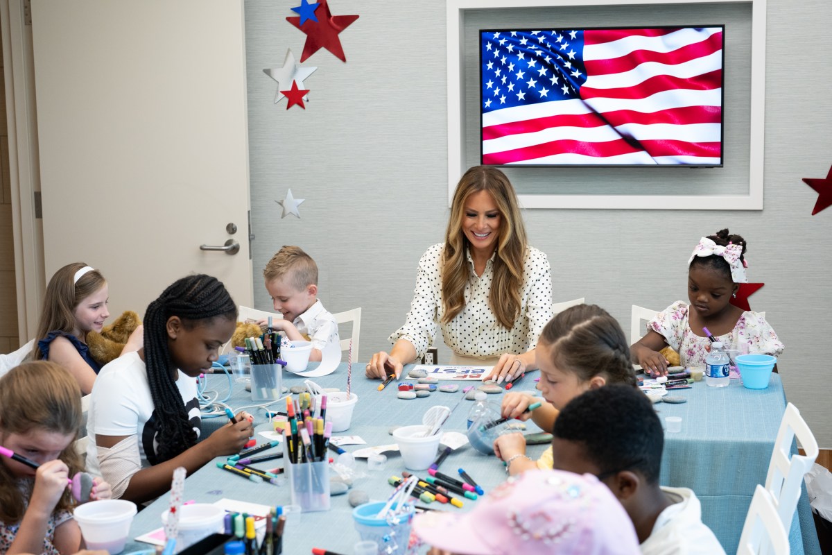First Lady Melania Trump participates in a 4th of July arts and crafts activity with young patients at Children’s National Hospital in Washington, D.C., Thursday, July 3, 2025.(Official White House Photo by Andrea Hanks)