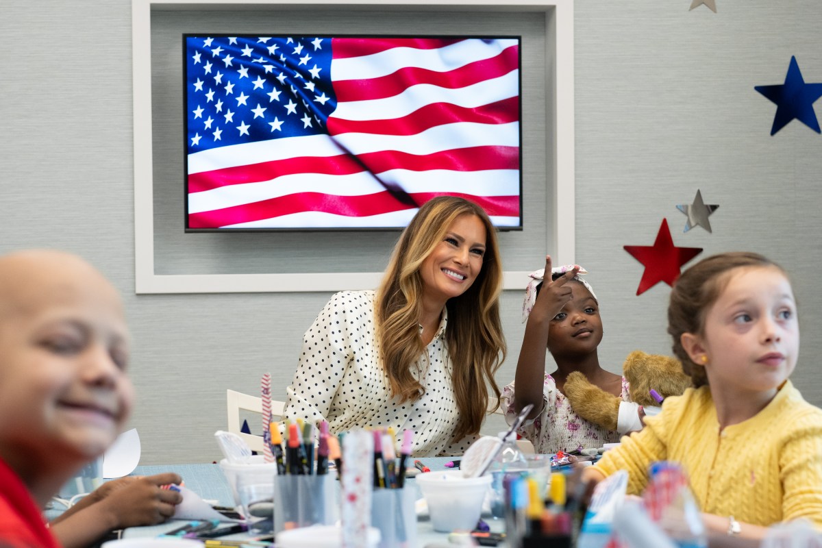 First Lady Melania Trump participates in a 4th of July arts and crafts activity with young patients at Children’s National Hospital in Washington, D.C., Thursday, July 3, 2025.(Official White House Photo by Andrea Hanks)