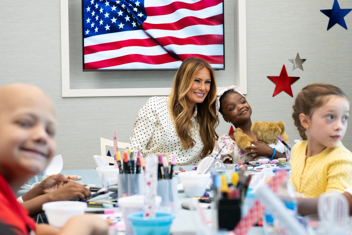First Lady Melania Trump participates in a 4th of July arts and crafts activity with young patients at Children’s National Hospital in Washington, D.C., Thursday, July 3, 2025.(Official White House Photo by Andrea Hanks)