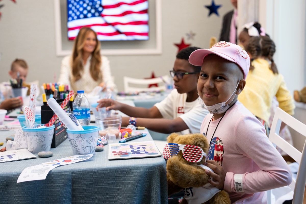 First Lady Melania Trump participates in a 4th of July arts and crafts activity with young patients at Children’s National Hospital in Washington, D.C., Thursday, July 3, 2025.(Official White House Photo by Andrea Hanks)