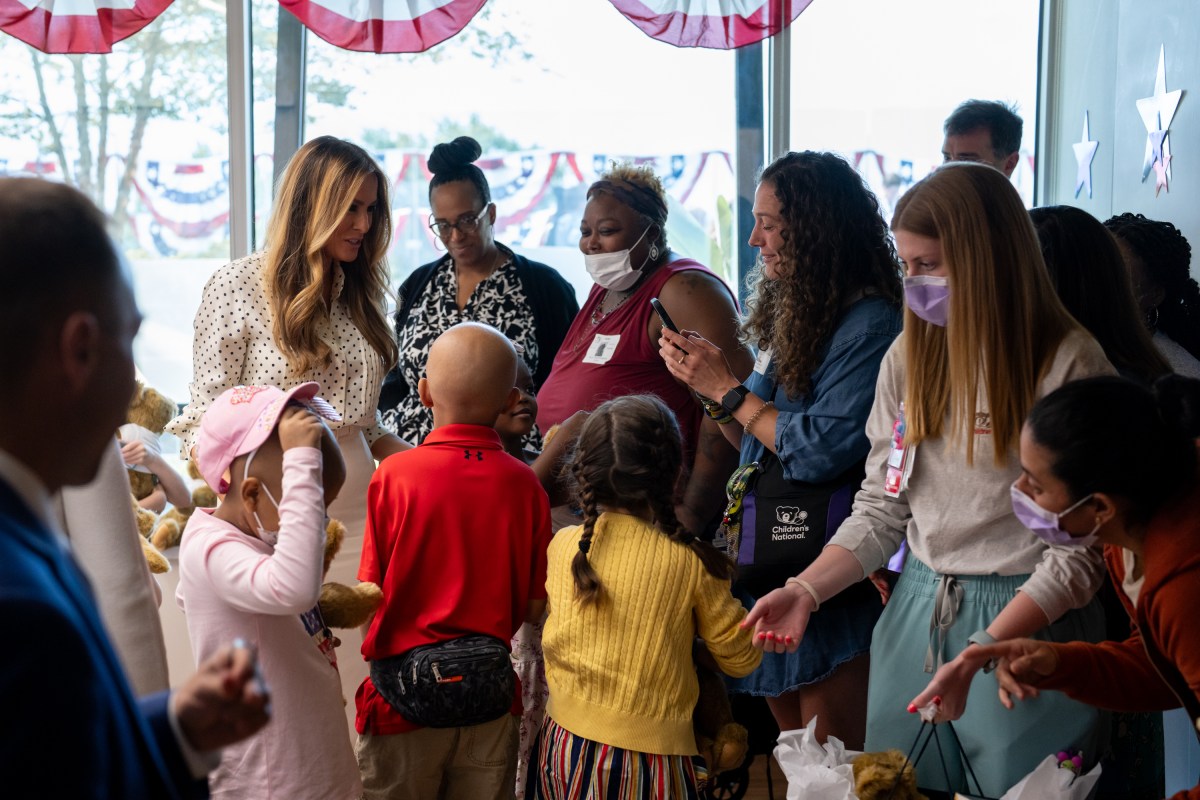 First Lady Melania Trump participates in a 4th of July arts and crafts activity with young patients at Children’s National Hospital in Washington, D.C., Thursday, July 3, 2025.(Official White House Photo by Andrea Hanks)