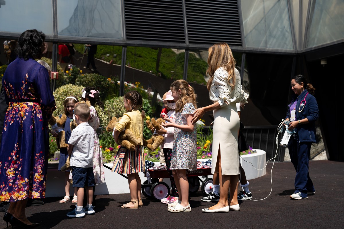 First Lady Melania Trump helps young patients decorate the Bunny Mellon Healing Garden at Children’s National Hospital for the 4th of July, Thursday, July 3, 2025, in Washington, D.C.(Official White House Photo by Andrea Hanks)