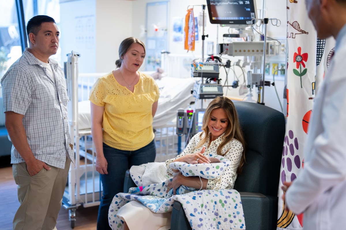First Lady Melania Trump visits 3-month-old patient Jackson Lumibao and his family at Children’s National Hospital, Thursday, July 3, 2025, in Washington, D.C.(Official White House Photo by Andrea Hanks)