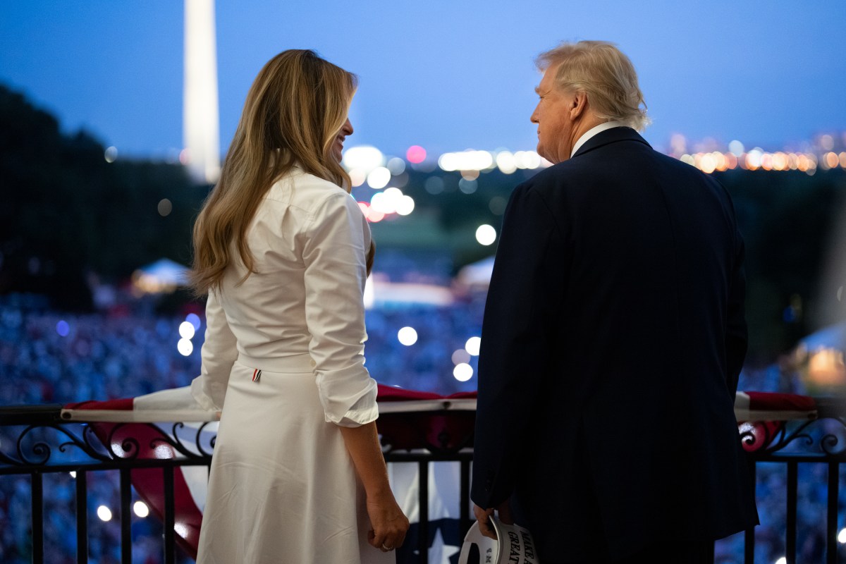President Donald Trump and First Lady Melania Trump wait for fireworks to start, from the Truman Balcony of the White House, Friday, July 4, 2025. (Official White House Photo by Andrea Hanks)