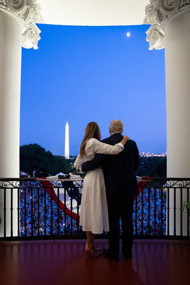 President Donald Trump and First Lady Melania Trump wait for fireworks to start, from the Truman Balcony of the White House, Friday, July 4, 2025. (Official White House Photo by Andrea Hanks)