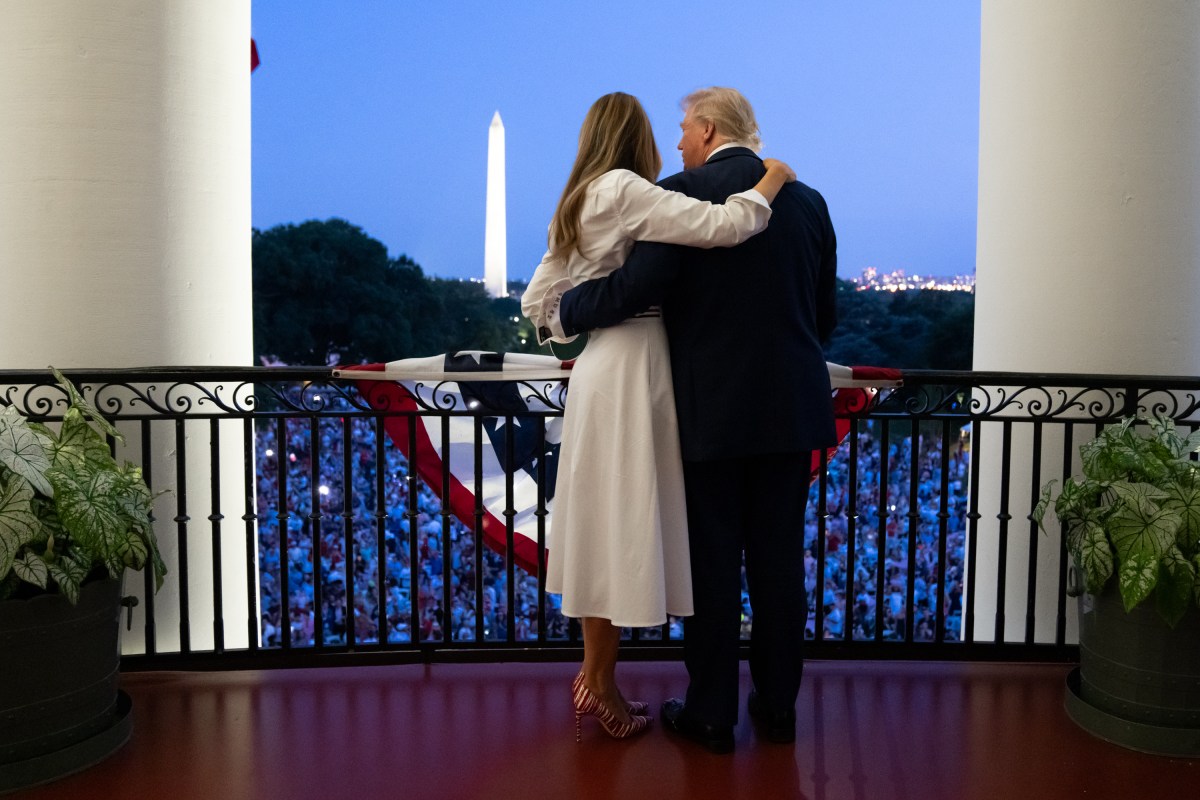President Donald Trump and First Lady Melania Trump wait for fireworks to start, from the Truman Balcony of the White House, Friday, July 4, 2025. (Official White House Photo by Andrea Hanks)