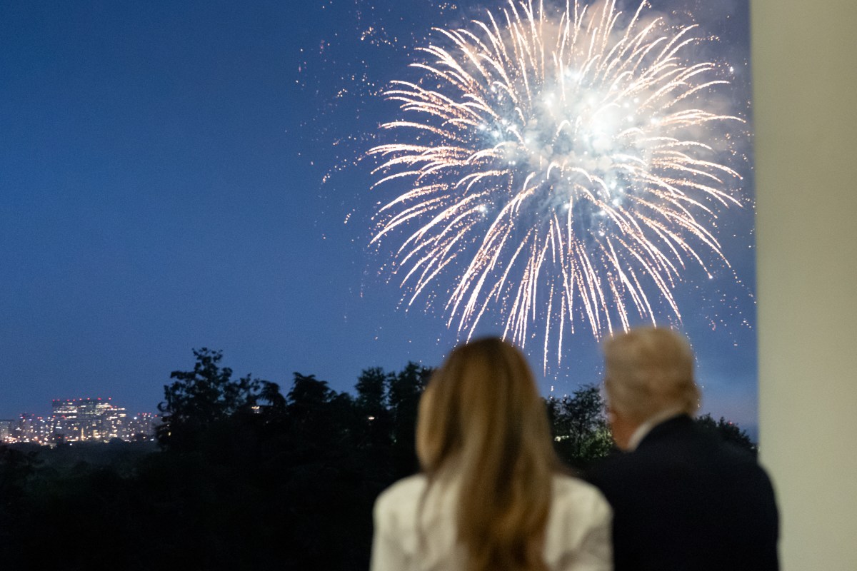 President Donald Trump and First Lady Melania Trump watch fireworks from the Truman Balcony of the White House, Friday, July 4, 2025.. (Official White House Photo by Andrea Hanks)