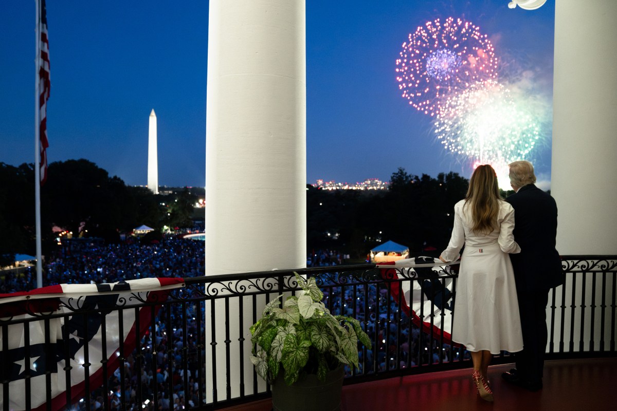 President Donald Trump and First Lady Melania Trump watch fireworks from the Truman Balcony of the White House, Friday, July 4, 2025.. (Official White House Photo by Andrea Hanks)
