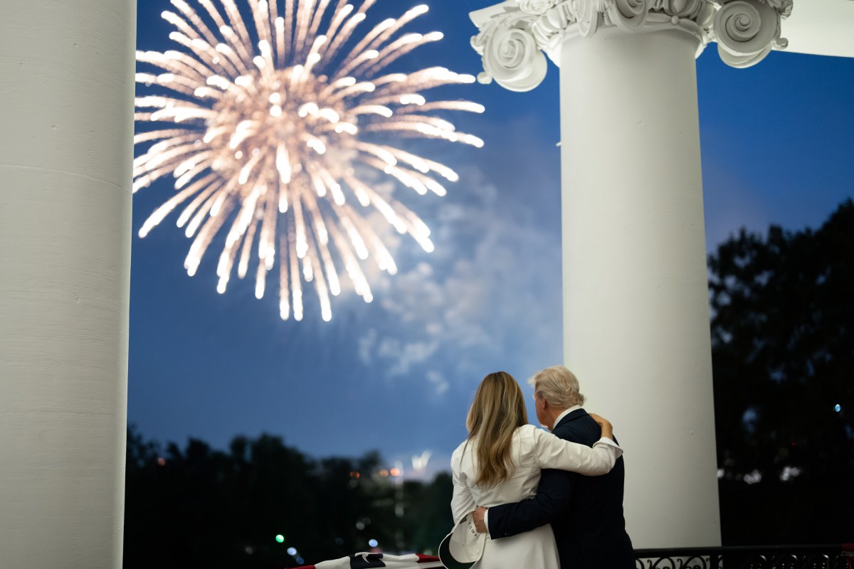 President Donald Trump and First Lady Melania Trump watch fireworks from the Truman Balcony of the White House, Friday, July 4, 2025.. (Official White House Photo by Andrea Hanks)
