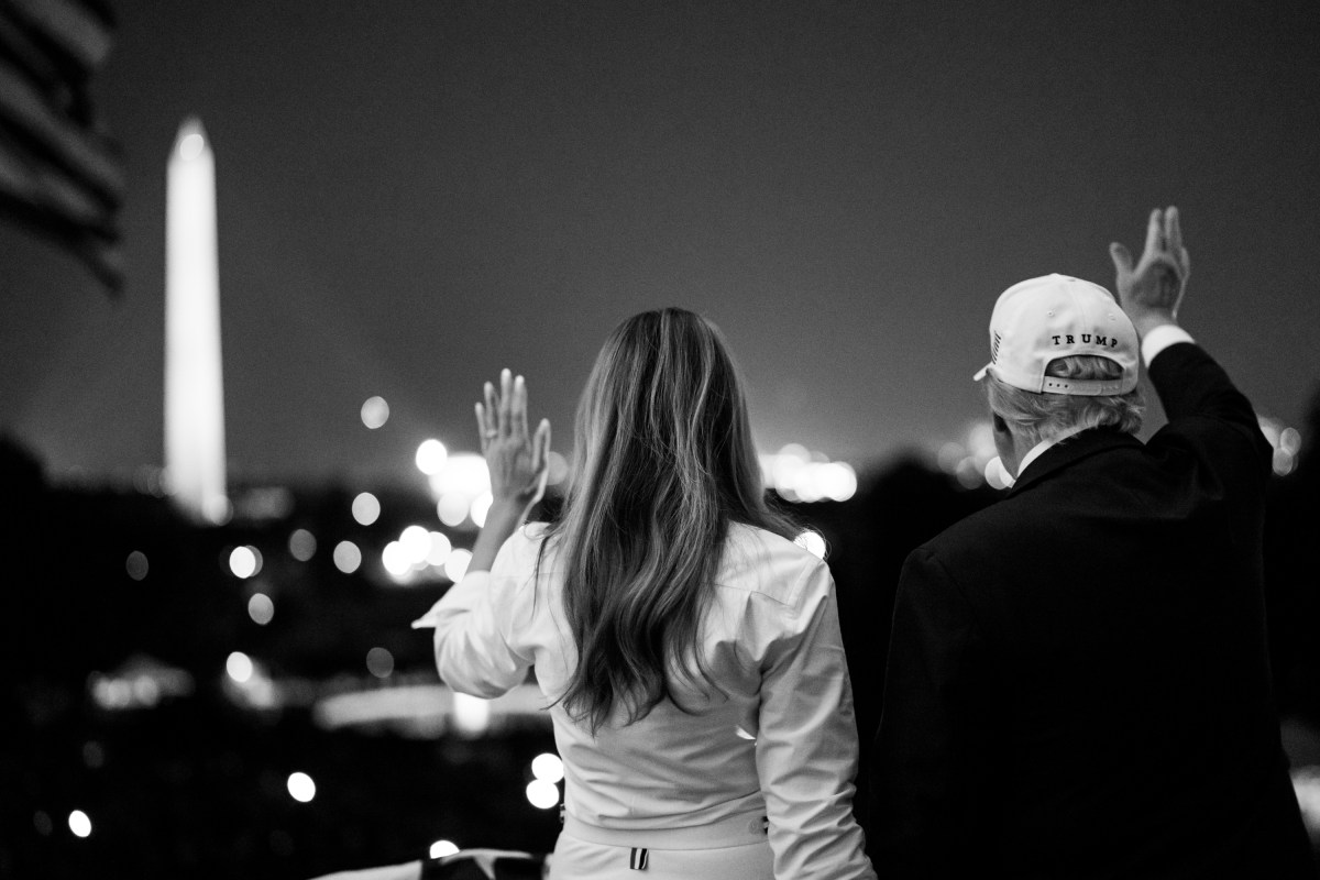 President Donald Trump and First Lady Melania Trump wave to guests on the South Lawn from the Truman Balcony at the White House after a firework display in Washington, D.C. Friday, July 4, 2025. (Official White House Photo by Andrea Hanks)