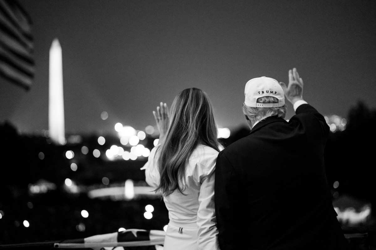 President Donald Trump and First Lady Melania Trump wave to guests on the South Lawn from the Truman Balcony at the White House after a firework display in Washington, D.C. Friday, July 4, 2025. (Official White House Photo by Andrea Hanks)