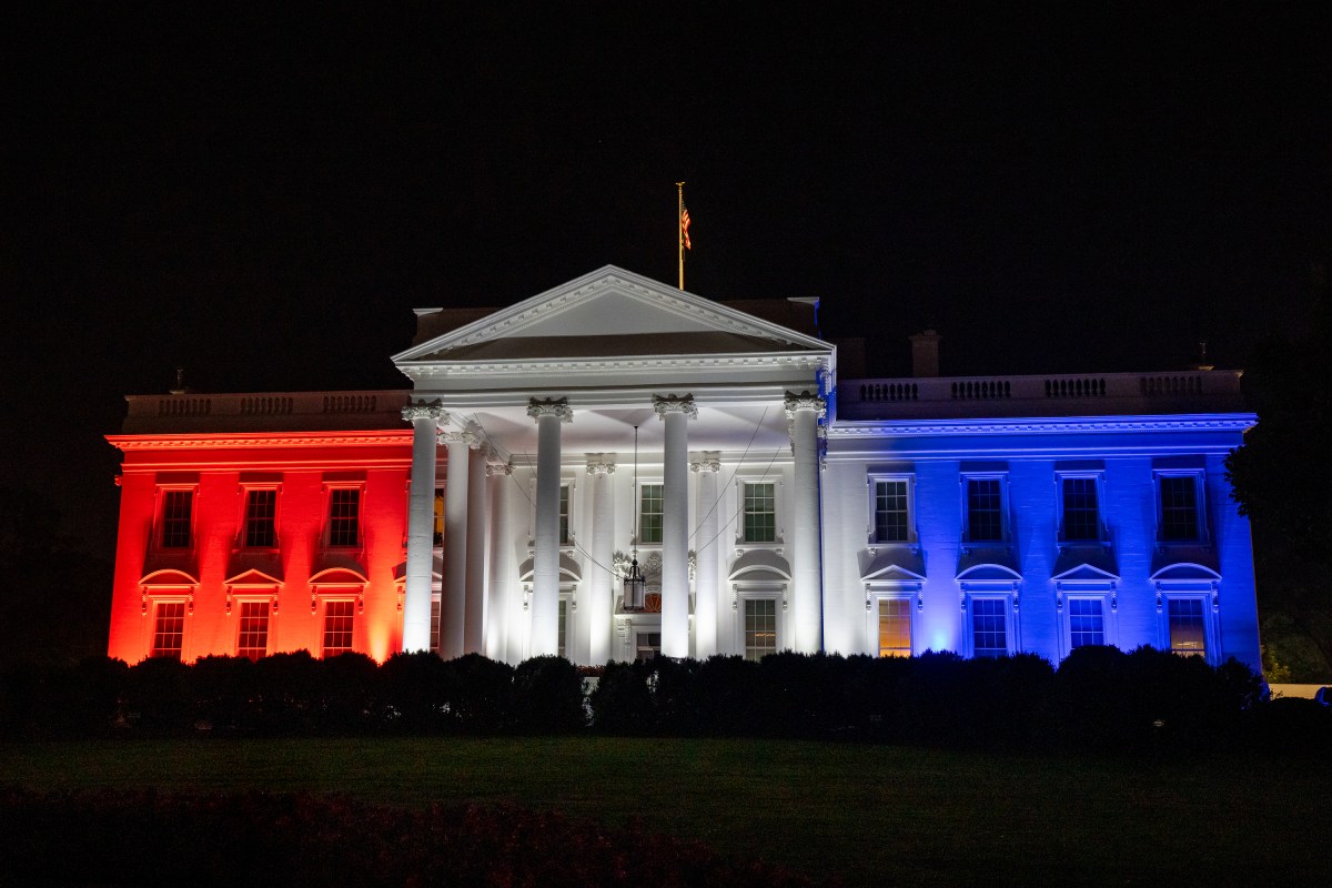 The White House is lit up red white and blue to celebrate July 4th, Friday, July 4, 2025. (Official White House Photo by Carlos Fyfe)