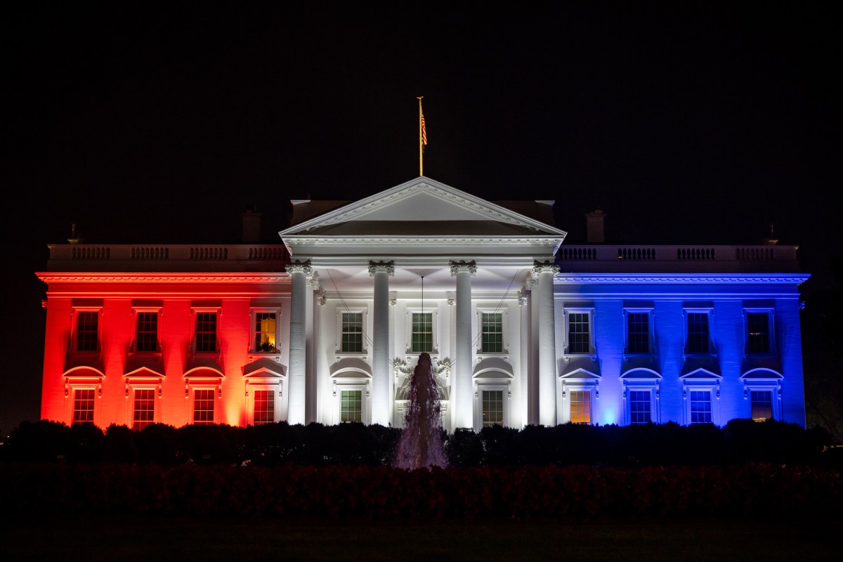 The White House is lit up red white and blue to celebrate July 4th, Friday, July 4, 2025. (Official White House Photo by Carlos Fyfe)