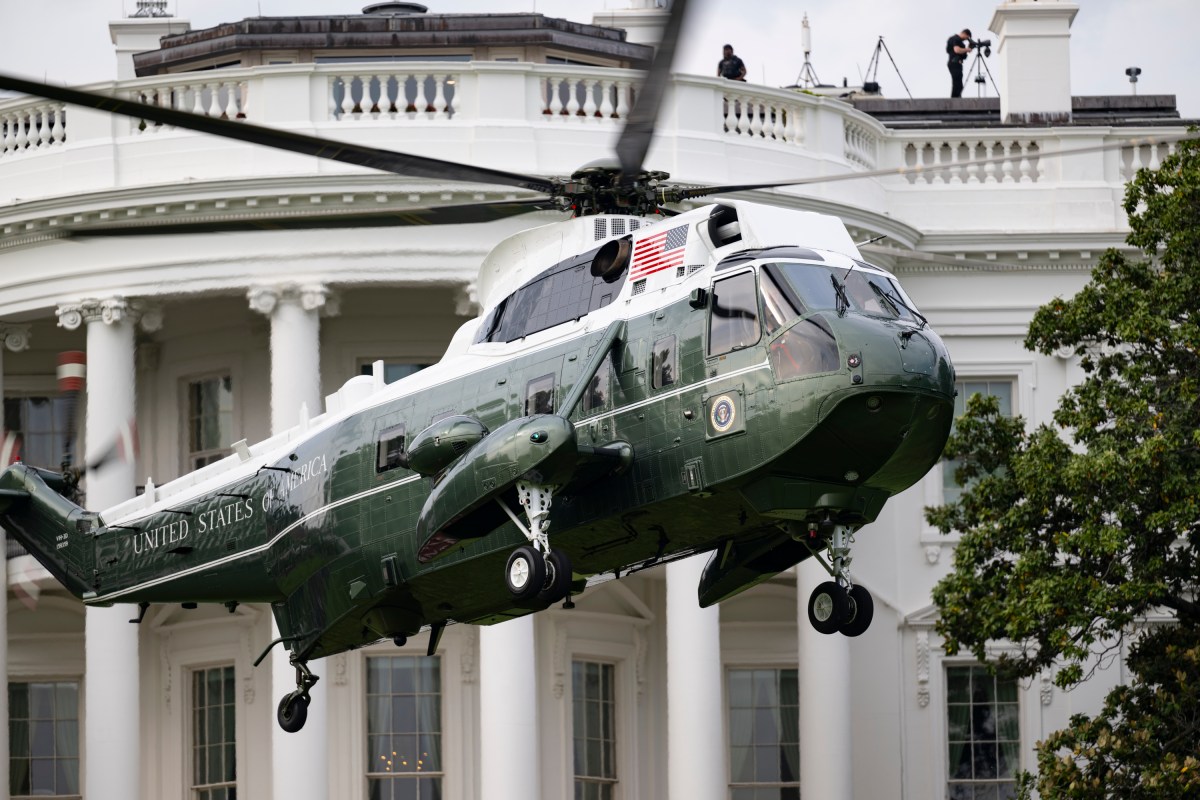 President Donald Trump boards Marine One on the South Lawn of the White House, Thursday, May 1, 2025, en route to Joint Base Andrews for a trip to Alabama. (Official White House Photo by Molly Riley)