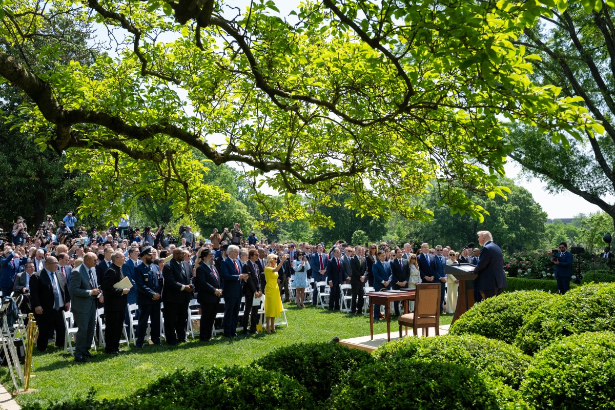 President Donald Trump delivers remarks at a National Day of Prayer event, Thursday, May 1, 2025, in the White House Rose Garden. (Official White House Photo by Joyce N. Boghosian)