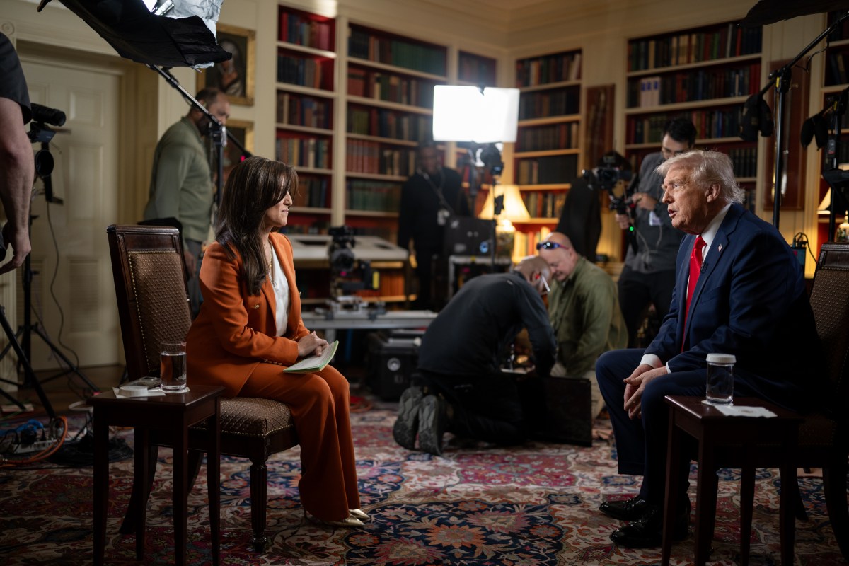 President Donald Trump sits for an interview with Fox News journalist Rachel Campos Duffy, Monday, April 14, 2025.(Official White House Photo by Daniel Torok)