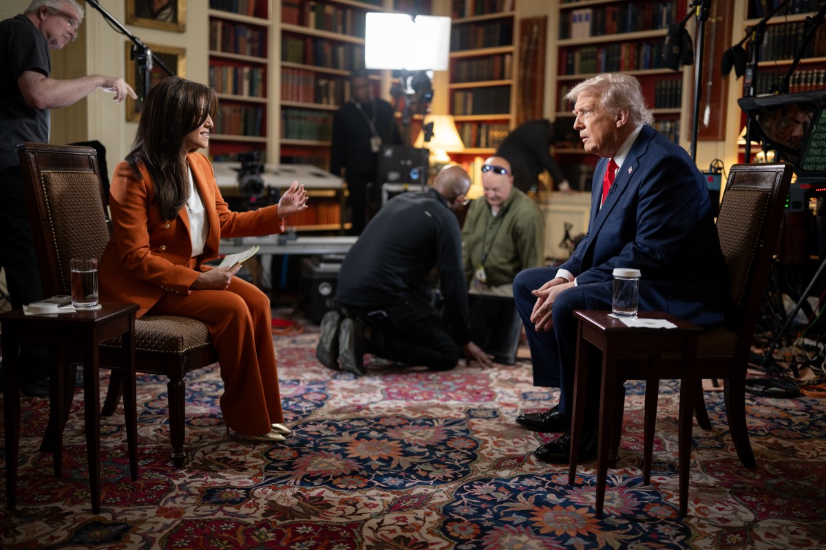 President Donald Trump sits for an interview with Fox News journalist Rachel Campos Duffy, Monday, April 14, 2025.(Official White House Photo by Daniel Torok)