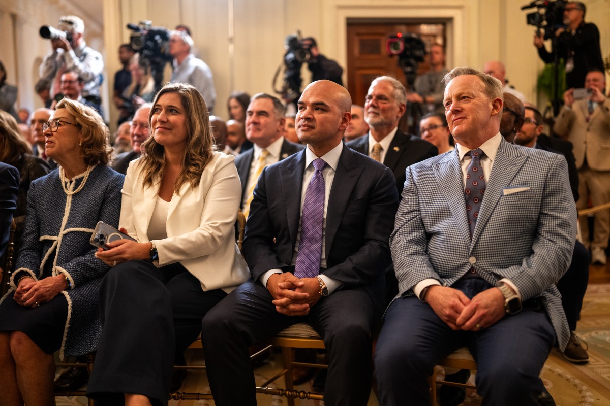 President Donald Trump greets members of the Navy Midshipmen football team from the U.S. Naval Academy, Tuesday, April 15, 2025, in the State Dining Room of the White House. (Official White House Photo by Daniel Torok)