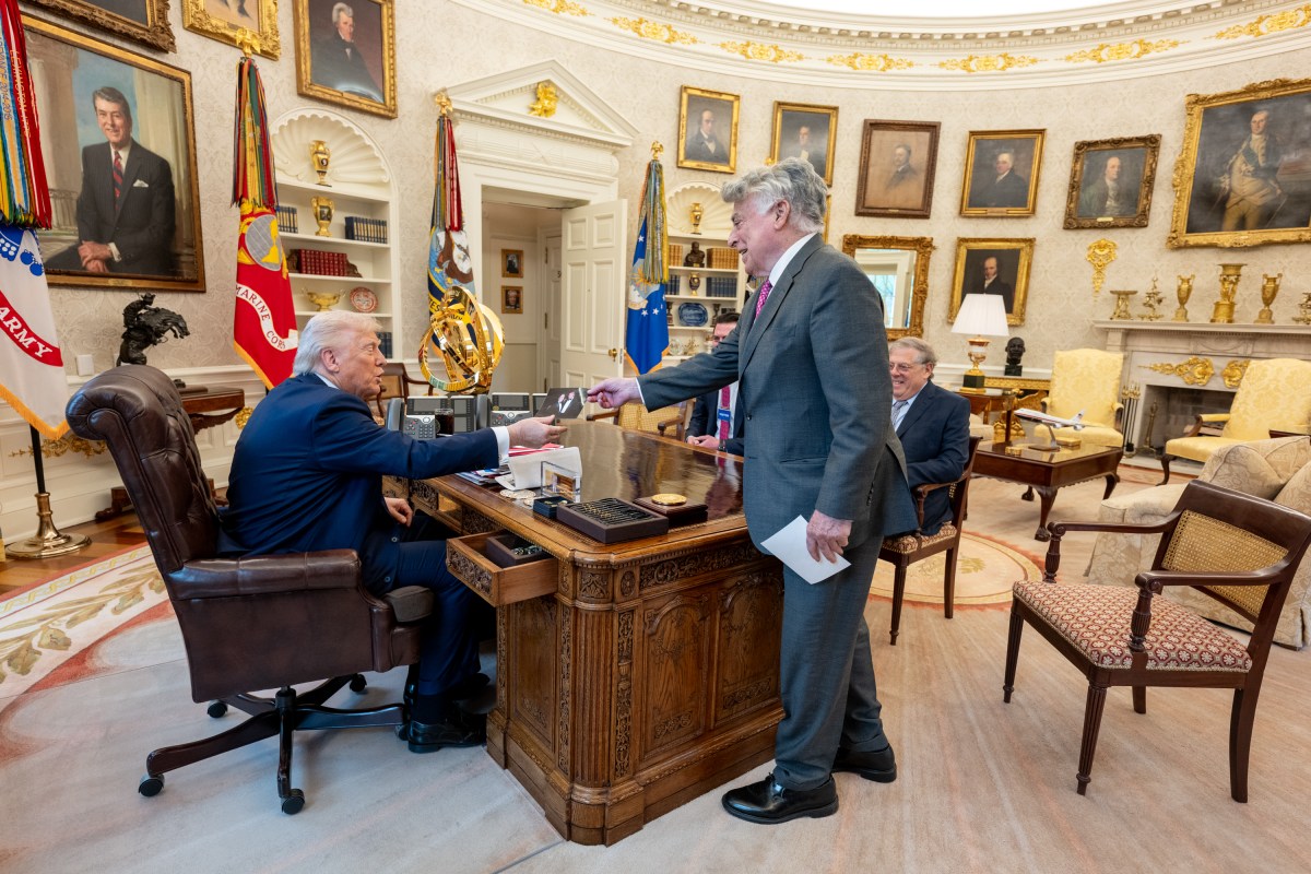 President Donald Trump meets with Andrew Stein and guests, Tuesday, April 15, 2025, in the Oval Office. (Official White House Photo by Joyce N. Boghosian)