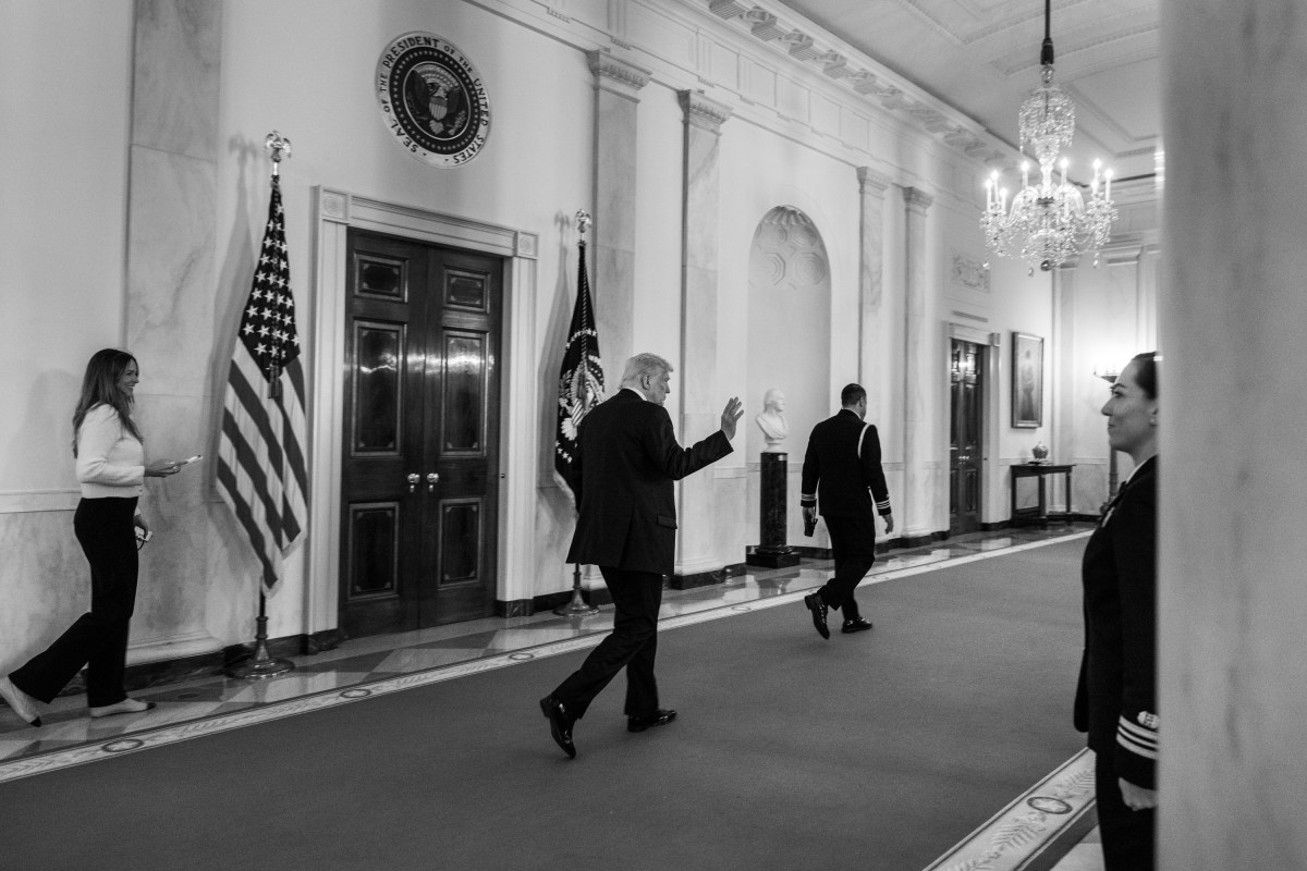 President Donald Trump greets members of the Navy Midshipmen football team from the U.S. Naval Academy, Tuesday, April 15, 2025, in the State Dining Room of the White House. (Official White House Photo by Molly Riley)