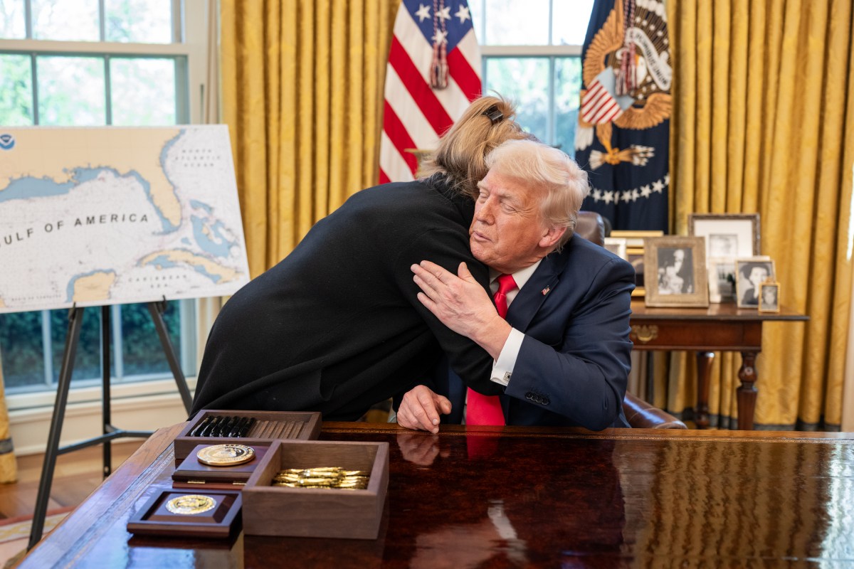 President Donald Trump meets with Patty Morin, the mother of Rachel Morin, in the Oval Office, Wednesday, April 16, 2025. (Official White House Photo by Joyce N. Boghosian)